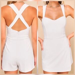 Lulus Latest Crush White Sleeveless Crisscross Open Back Skort Romper, Medium